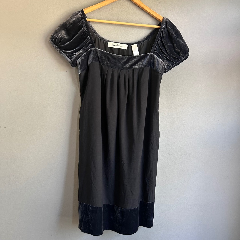 Laundry by Design Blue Velvet Silk Blend Empire Waist Puff Sleeve Dress 6